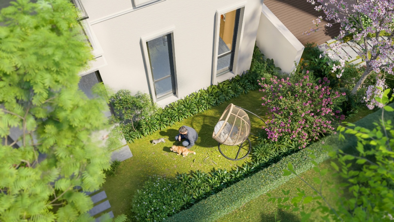 Vườn xanh riêng biệt trước mỗi ngôi nhà tại Emerald Symphony mang đến cuộc sống cân bằng, thư thái cho những chủ nhân tinh hoa