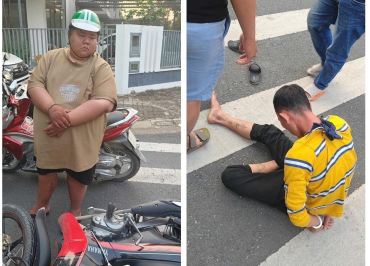 Hai đối tượng cướp giật bị bắt sau khi gây án.