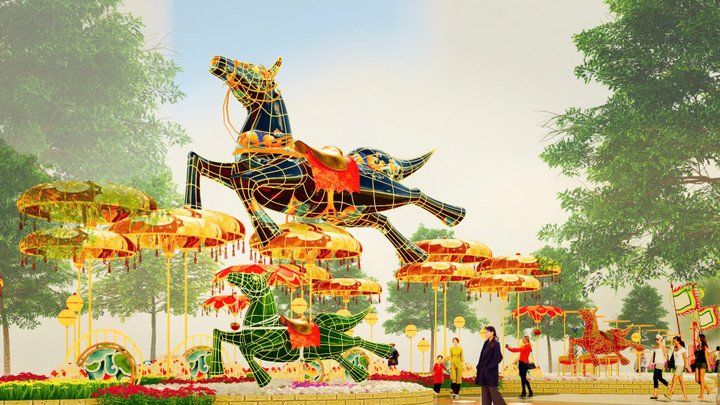 Cụm đại cảnh “Lý ngựa ô” tái hiện nét văn hóa Nam Bộ với tạo hình vui nhộn.