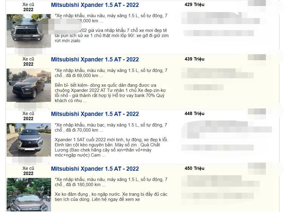 Một số xe Mitsubishi Xpander AT cũ đời 2022 được rao bán.
