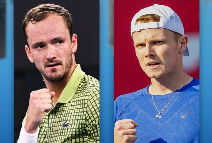 Medvedev (bên trái) nhiều khả năng sẽ phải trải qua trận đấu kéo dài 4 set với&nbsp;Halys (bên phải)
