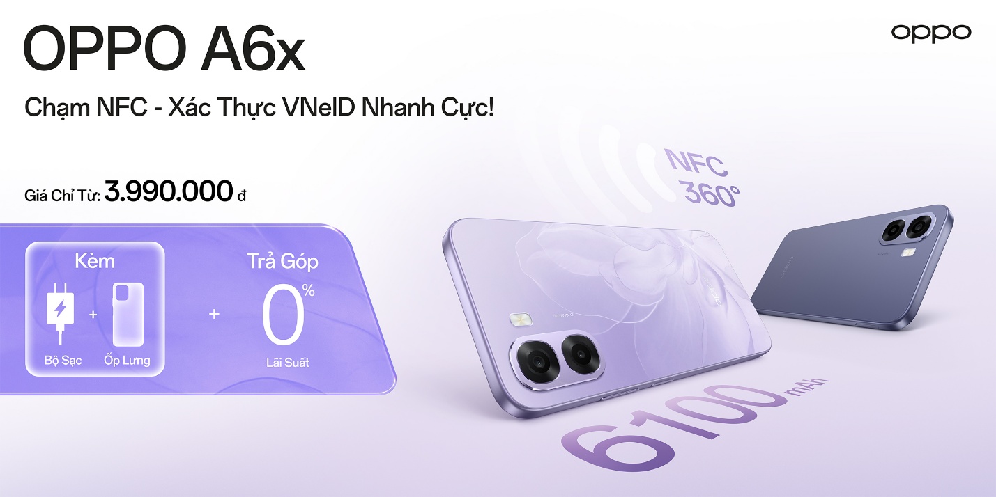 OPPO A6x nổi bật với ngoại hình trẻ trung, hiện đại cùng màu sắc thời thượng