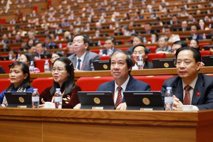 Bộ trưởng Bộ GDĐT Nguyễn Kim Sơn và các đại biểu tại Đại hội XIV. Ảnh:&nbsp;