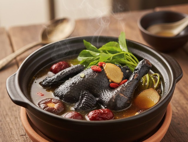 Gà ác tần ngải cứu.