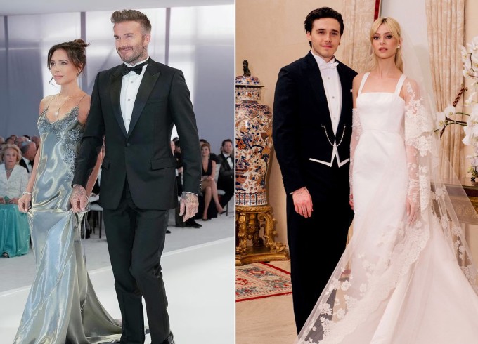 Vợ chồng David Beckham và vợ chồng Brooklyn trong đám cưới năm 2022.