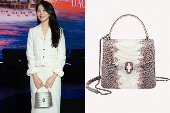 Cô phối váy áo local brand với túi xách da thằn lằn giá xấp xỉ 200 triệu đồng.