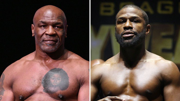Tyson (bên trái) và Mayweather (bên phải) dự kiến chạm trán vào tháng 3 tới đây