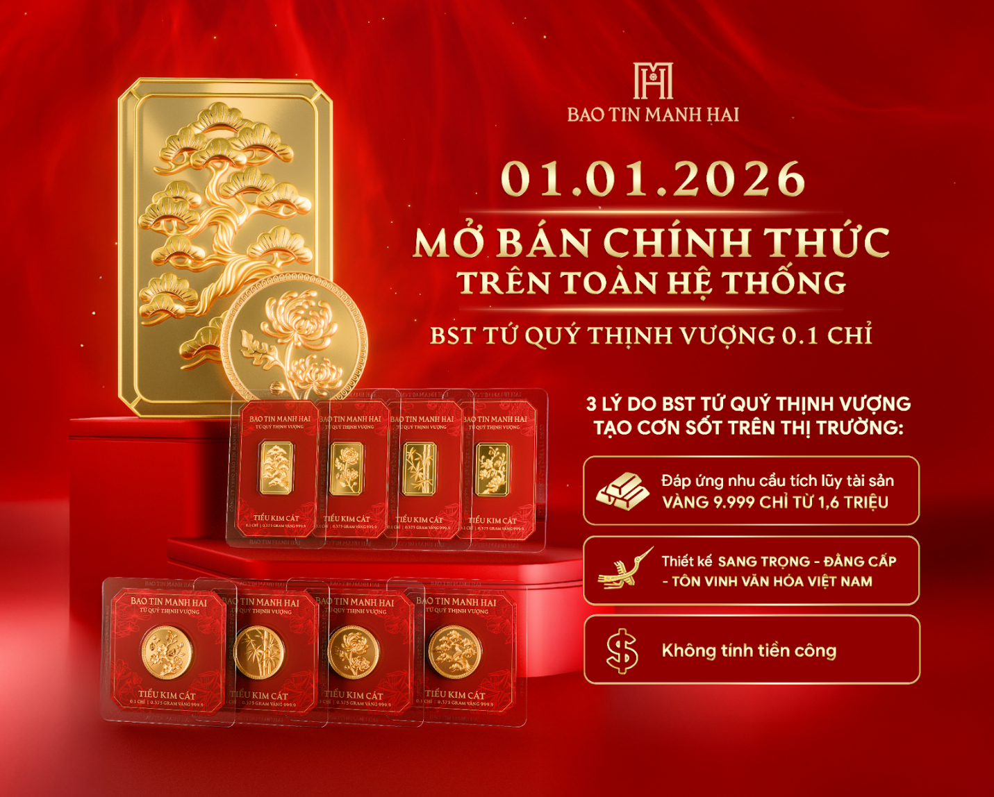 Ba lý do BST Tứ Quý Thịnh Vượng tạo cơn sốt trên thị trường: Đáp ứng nhu cầu tích lũy vàng 9999, thiết kế sang trọng đẳng cấp - tôn vinh văn hóa Việt, không tính tiền công