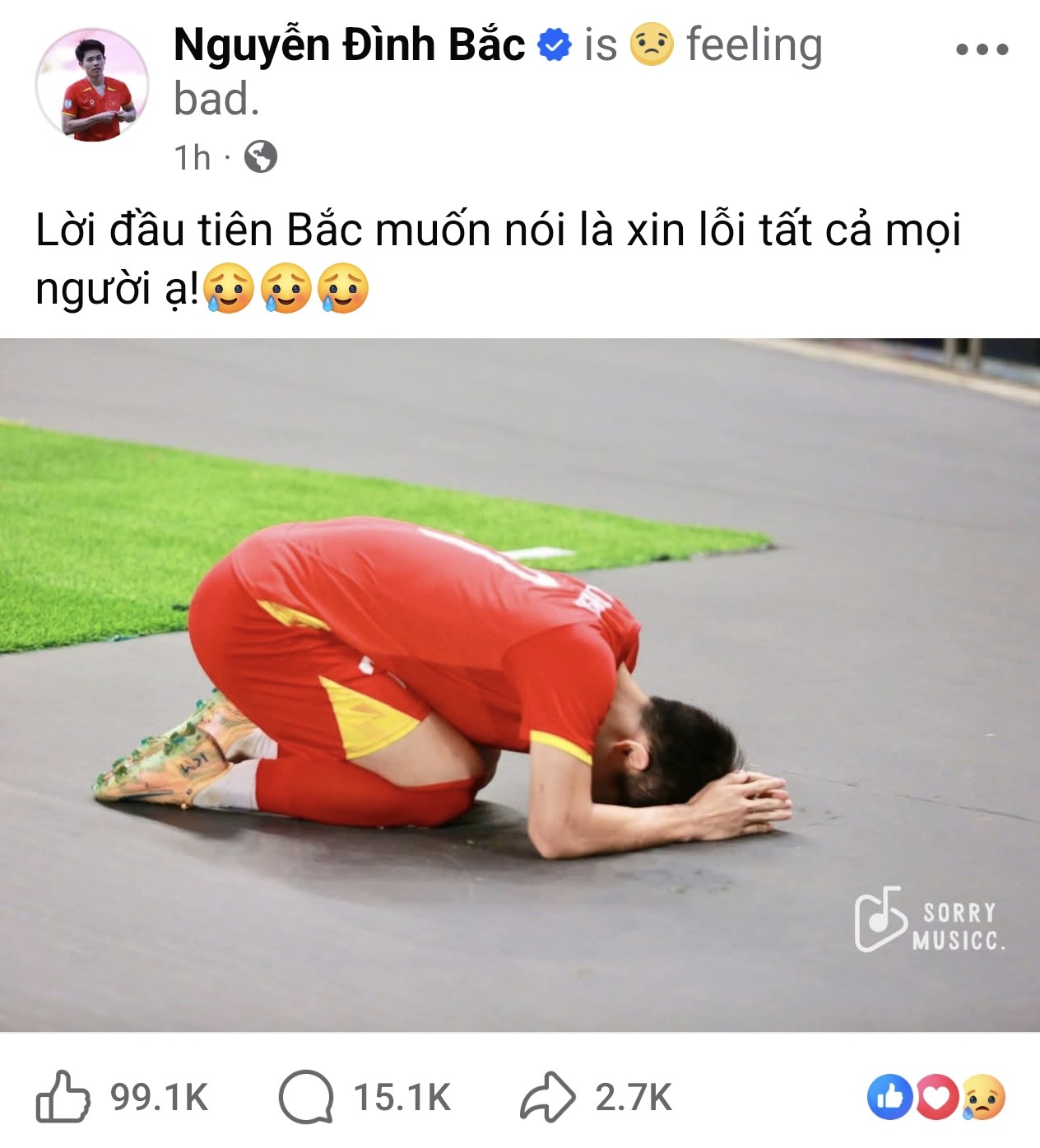 Bài đăng của Đình Bắc trên Facebook.
