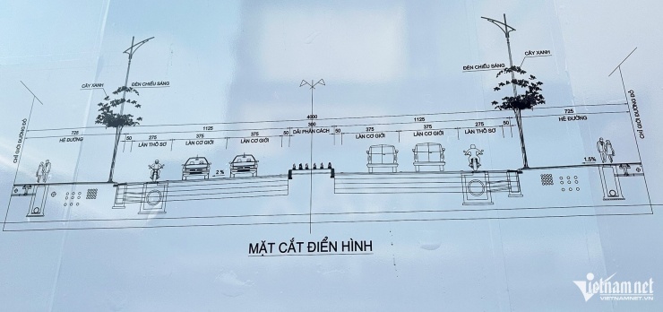 Phối cảnh mặt cắt rộng 40m của đoạn Ngụy Như Kon Tum - Nguyễn Trãi. Ảnh: Đức Hoàng