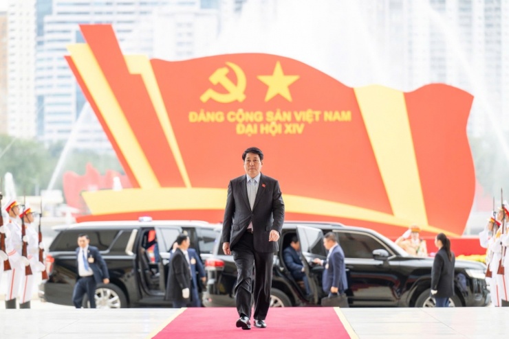 Chủ tịch nước Lương Cường đến dự Đại hội tại Trung tâm Hội nghị Quốc gia.