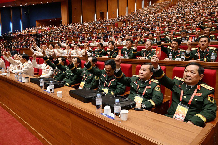 Các đại biểu Đoàn Đảng bộ Quân đội tại Đại hội XIV. Ảnh: TTXVN