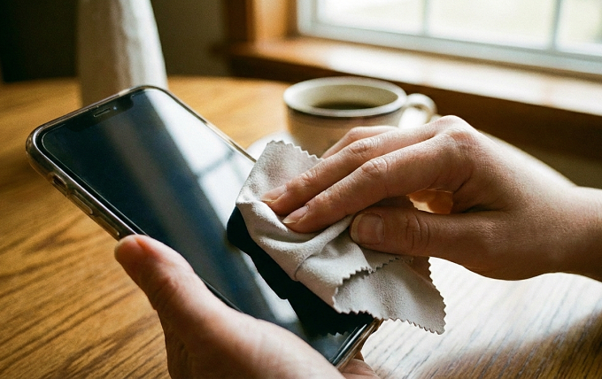 Dùng khăn lau điện thoại giúp loại bỏ dầu từ da, bụi bẩn và các chất bám dính khác. Ảnh: Gemini