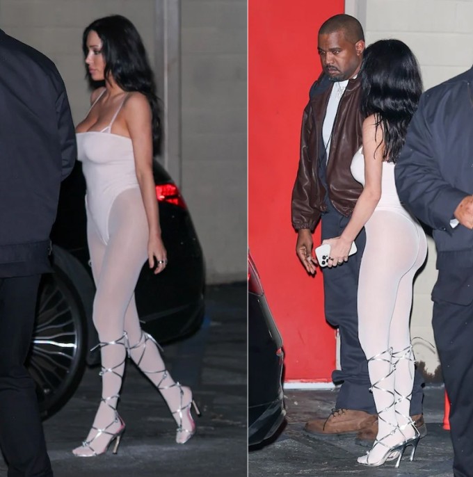 Kanye West và vợ bên ngoài rạp chiếu phim. Ảnh: Grosby