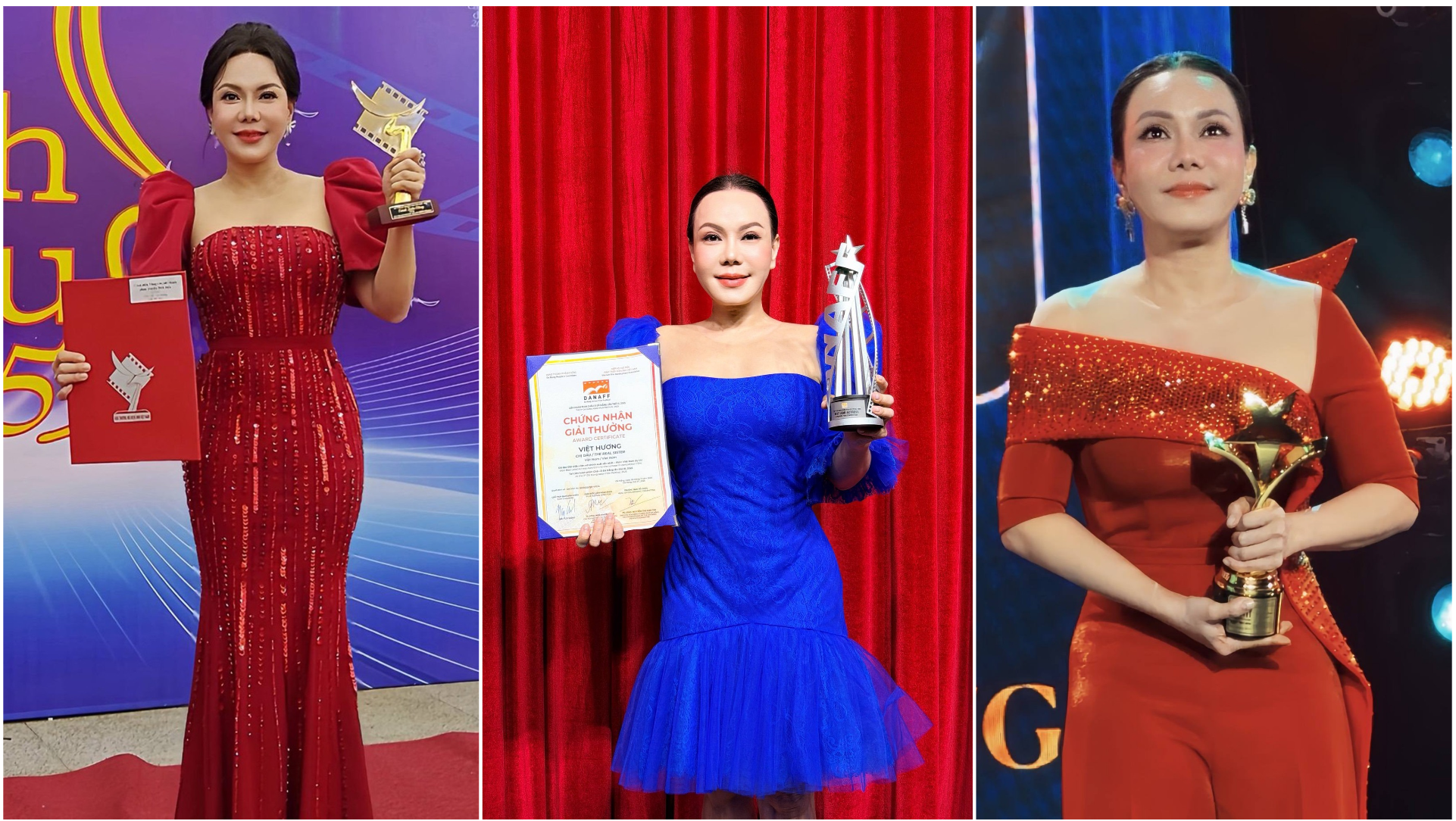 Việt Hương xúc động vì liên tiếp thắng giải "Nữ chính xuất sắc phim điện ảnh"&nbsp;tại các lễ trao giải.&nbsp;