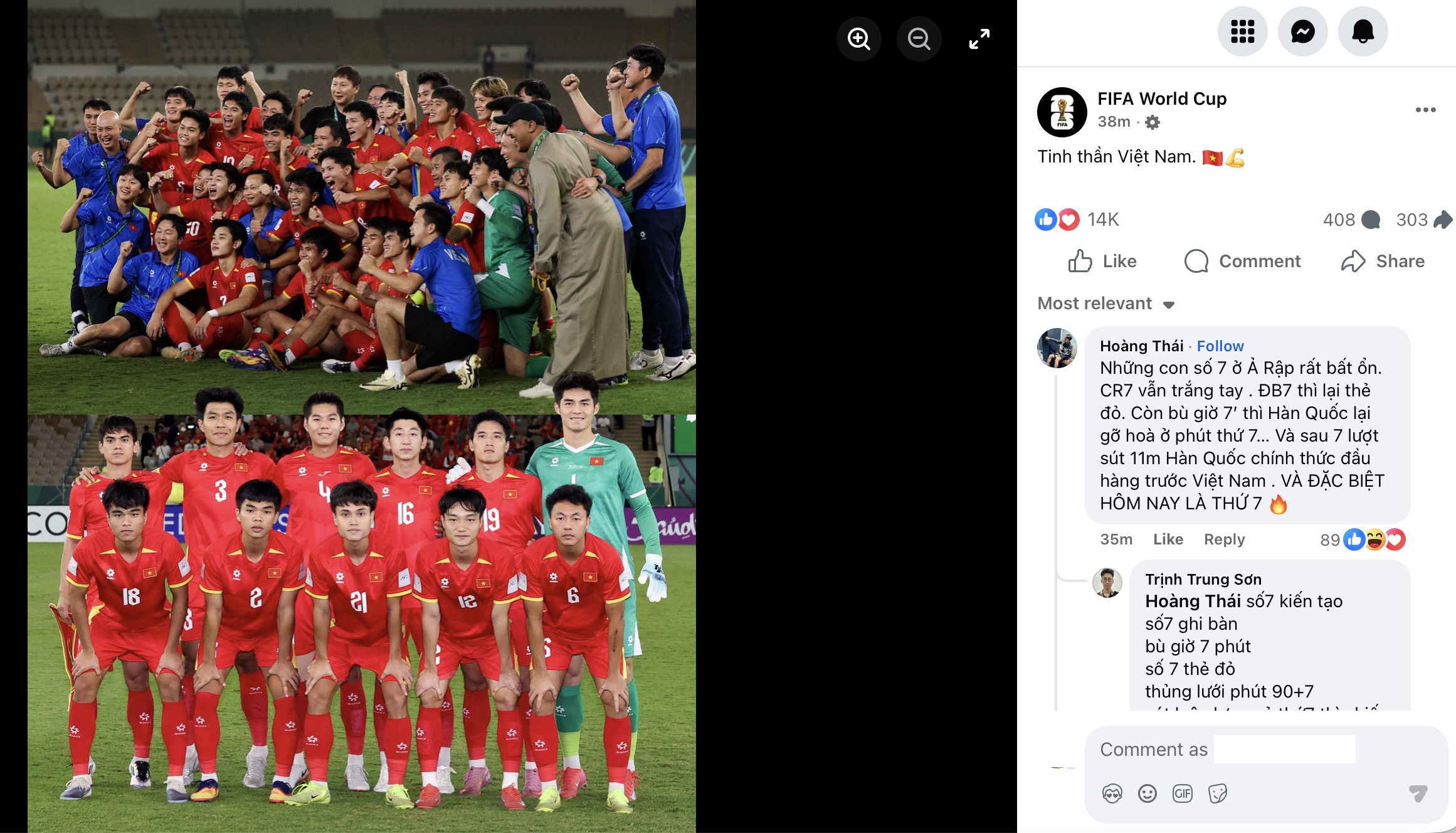 Bài đăng trên fanpage FIFA World Cup.