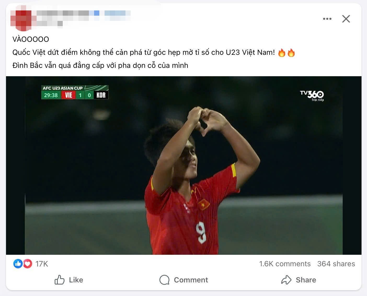 Bàn thắng của U23 Việt Nam khiến dân mạng vỡ òa.