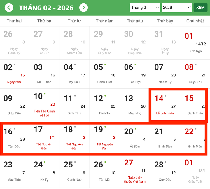 Cán bộ công chức, viên chức sẽ được nghỉ liên tục 9 ngày trong dịp Tết Nguyên đán Bính Ngọ 2026.