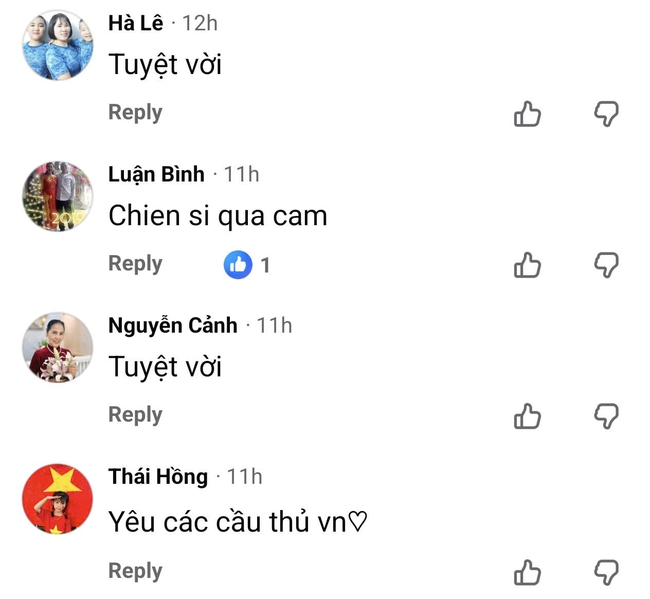 Những bình luận đầy tự hào của người hâm mộ trên mạng xã hội Facebook.