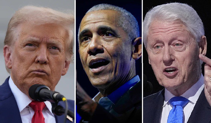 Từ trái qua: Tổng thống Donald Trump và 2 cựu tổng thống Mỹ Barack Obama, Bill Clinton - Ảnh: AP