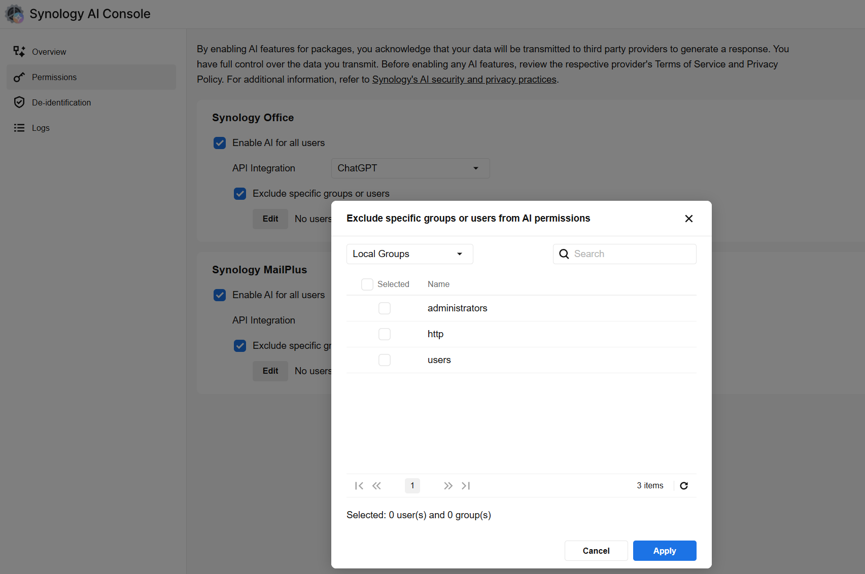Có thể phân quyền truy cập các tính năng AI ngay ở bước cài đặt đầu tiên.