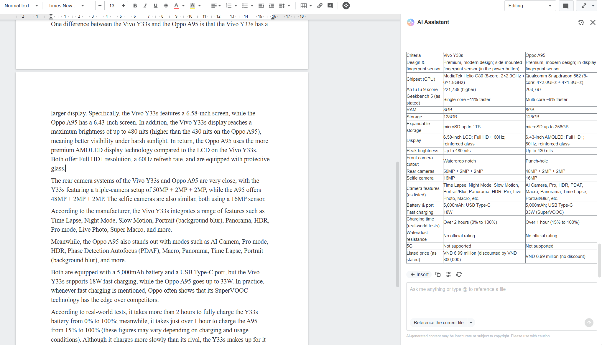 Dùng AI kẻ bảng so sánh nhanh gọn theo nội dung bài viết.