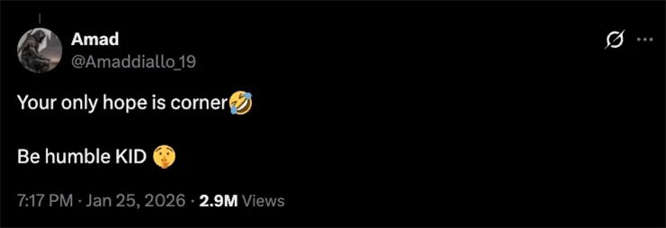 Amad Diallo chọc ghẹo fan Arsenal