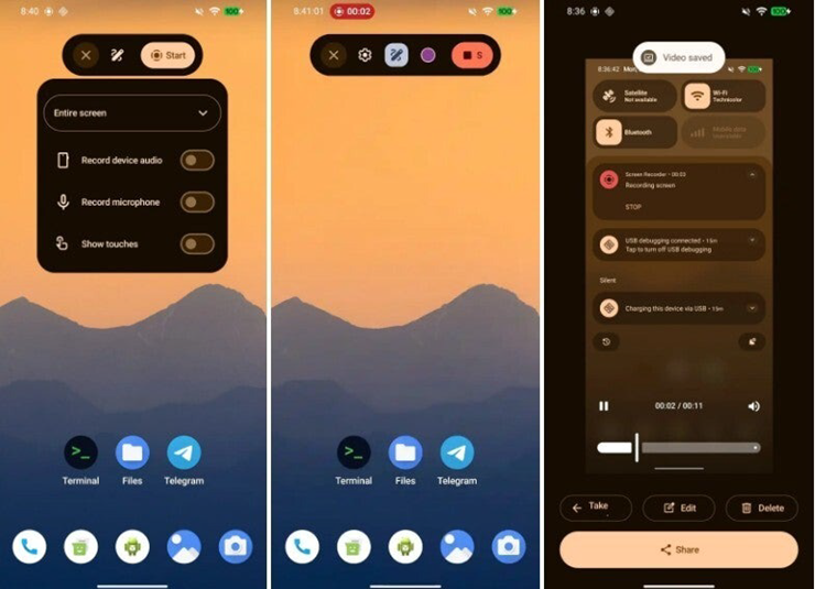 Giao diện quay phim màn hình mới của Android 17.
