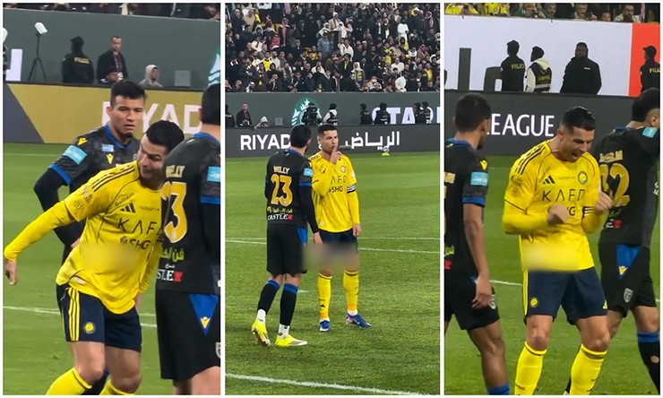 CR7 có những cử chỉ trêu chọc các hậu vệ Al Taawoun ở thời điểm cuối trận