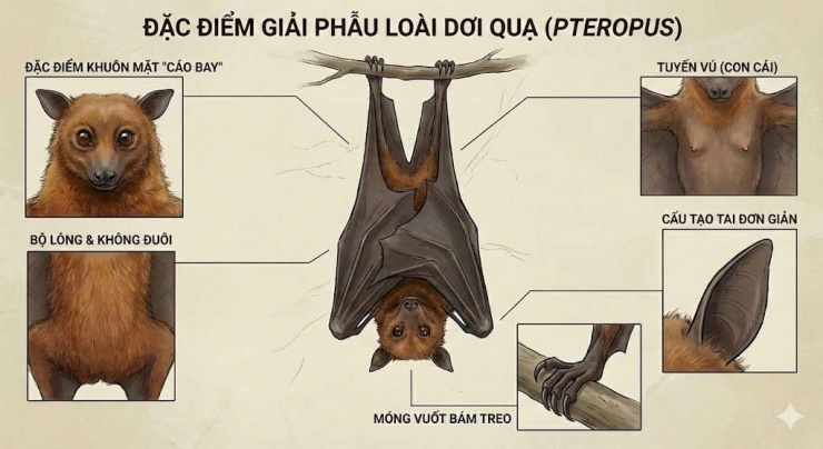 Đặc điểm của loài dơi quạ. Ảnh AI