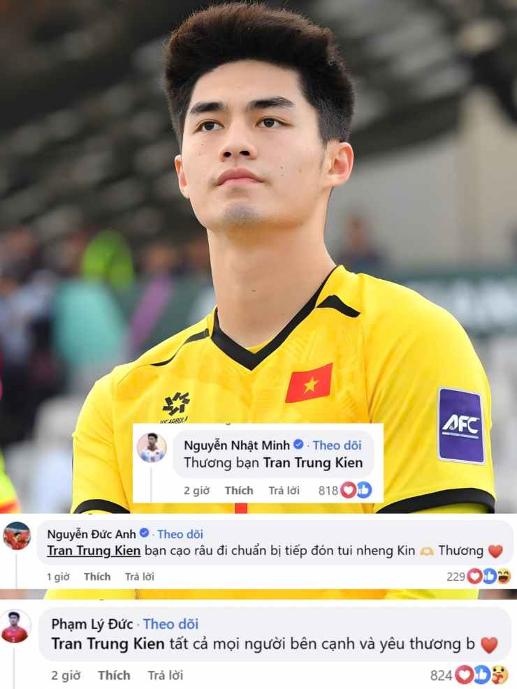 Dàn cầu thủ U23 Việt Nam để lại bình luận động viên "người gác đền" Trung Kiên.