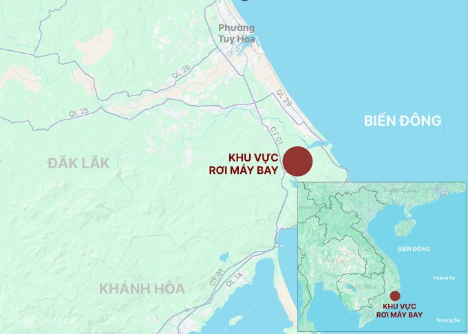 Vị trí máy bay rơi. Đồ họa: Hoàng Thanh