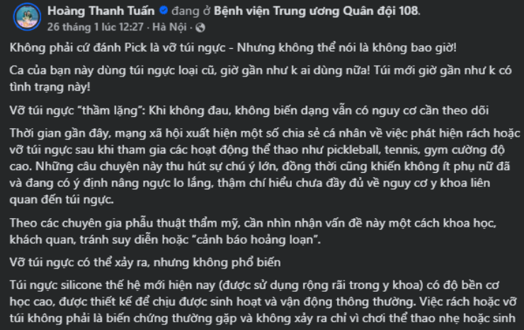 TS.BS Hoàng Thanh Tuấn chia sẻ trên trang cá nhân