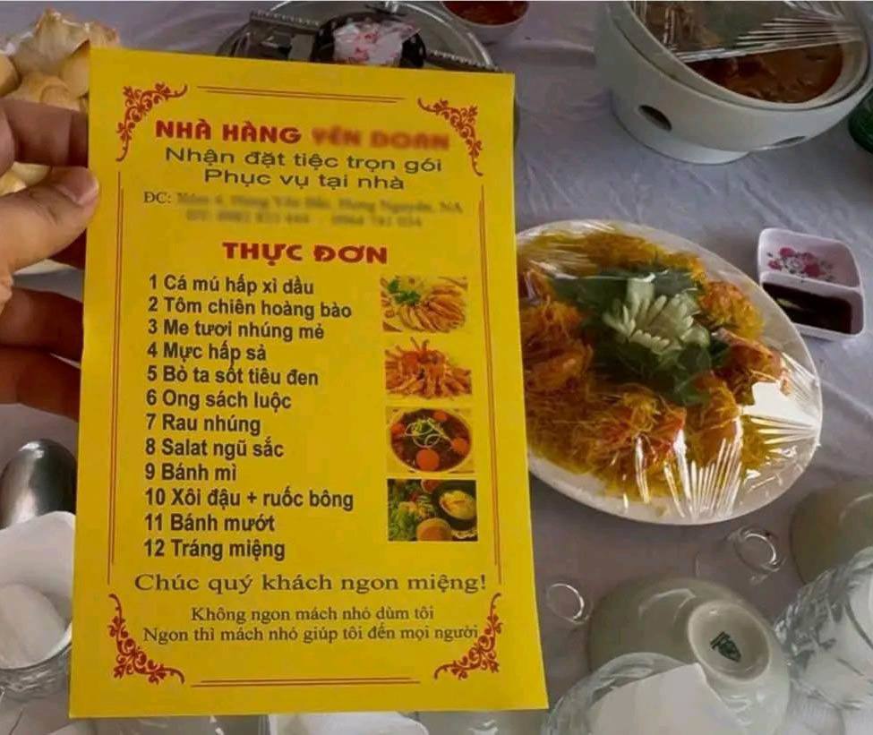 Cỗ bàn gồm 12 món, với&nbsp;nhiều đặc sản xứ Nghệ mời khách thưởng thức