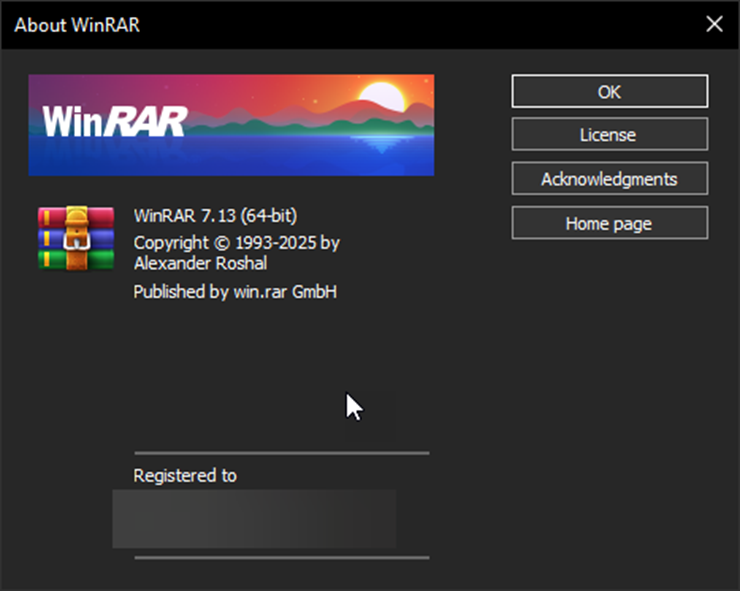 Cập nhật WinRAR lên phiên bản 7.13 để đảm bảo an toàn.