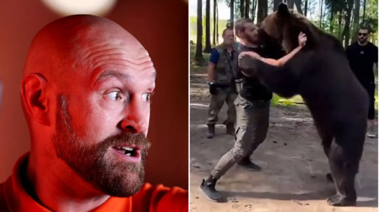 Tyson Fury (bên trái) sẽ phải đối phó với đối thủ có thể lực vô biên là&nbsp;Arslanbek Makhmudov (bên phải), người chuyên đấu vật với gấu xám