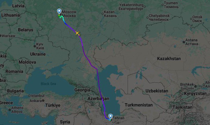 Máy bay "VIP" rời Iran rồi tiến vào không phận Nga vài giờ sau đó. Ảnh: Flightradar24