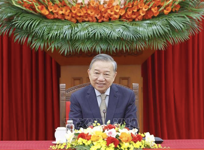 Tổng Bí thư Tô Lâm tại cuộc điện đàm với Tổng thống Hàn Quốc Lee Jae Myung. Ảnh: TTXVN