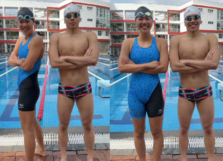 Ánh Viên (trang phục xanh) và em trai có màn đua "dậy sóng" mạng xã hội