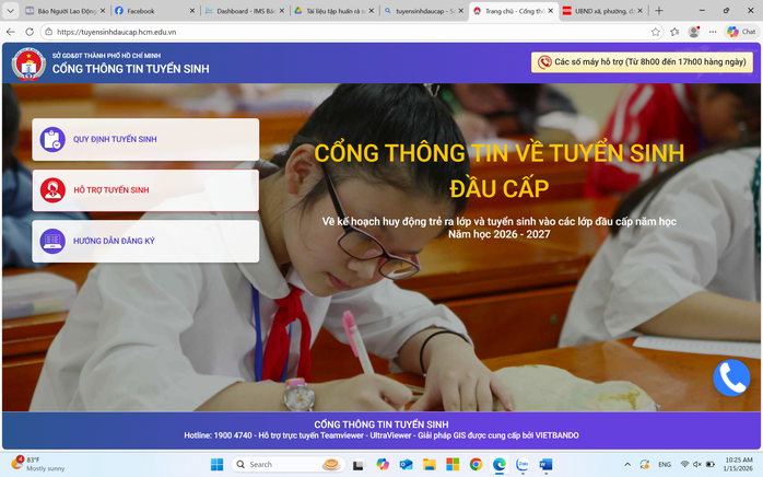 Từ 3-2-2026 đến 3-3-2026, phụ huynh rà soát thông tin trên Trang thông tin tuyển sinh đầu cấp của TPHCM