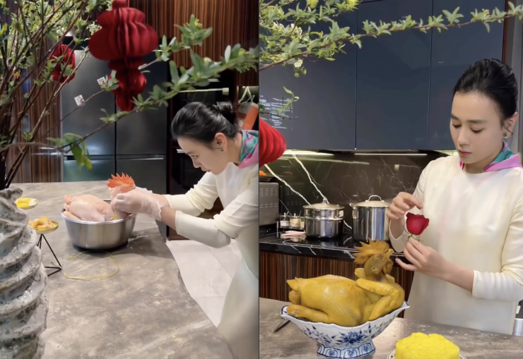 Phương Oanh khoe tài nấu ăn. Ảnh chụp màn hình.&nbsp;