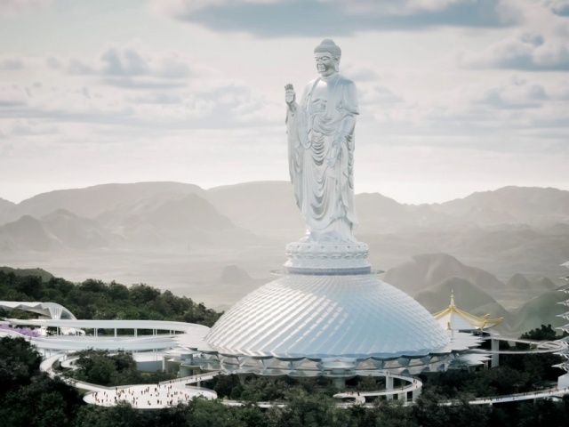 Phối cảnh tượng Phật mạ bạc lớn nhất thế giới ở Thanh Hóa