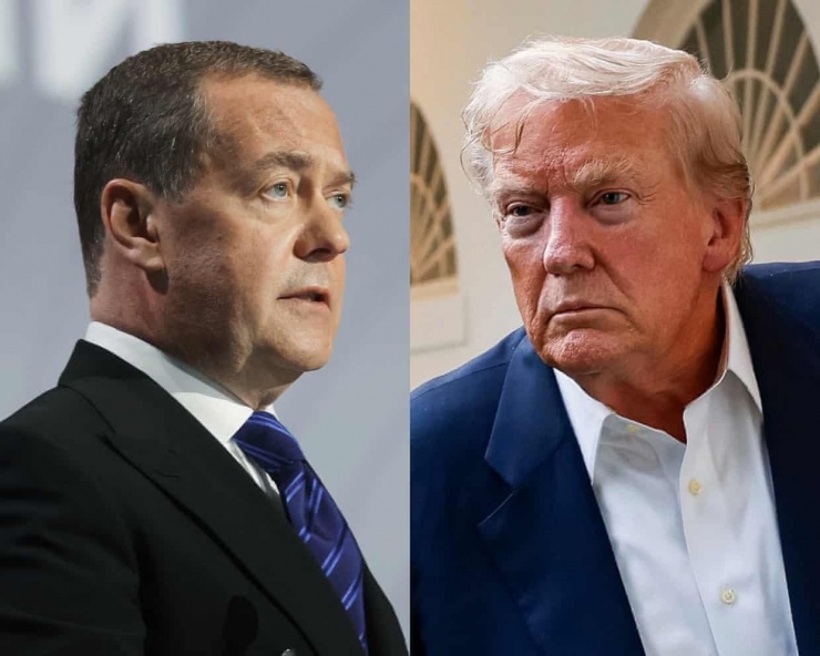 Tổng thống Mỹ Donald Trump và Phó Chủ tịch Hội đồng An ninh Nga Dmitry Medvedev. (Ảnh: The Guardian)