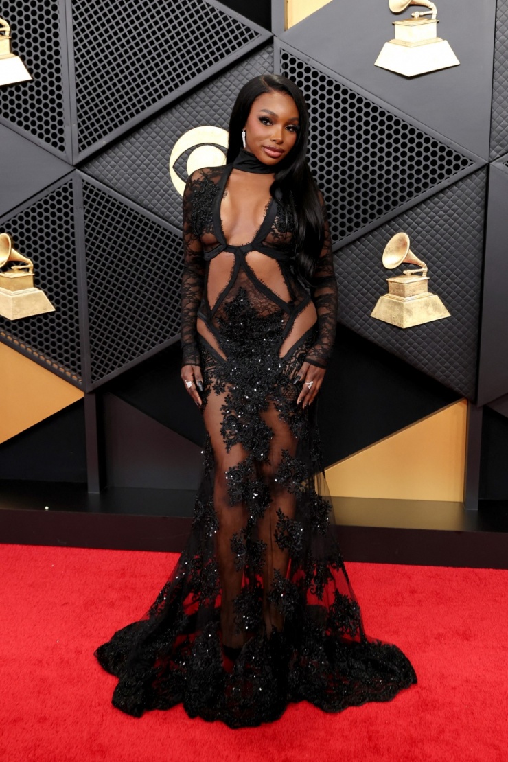 Ngôi sao truyền hình JaNa Craig diện đầm đuôi cá xuyên thấu, cut-out.