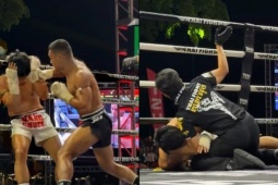 Cao thủ muay số 1 Việt Nam hứng mưa đòn, bị võ sĩ vô địch Thái Lan đánh gục