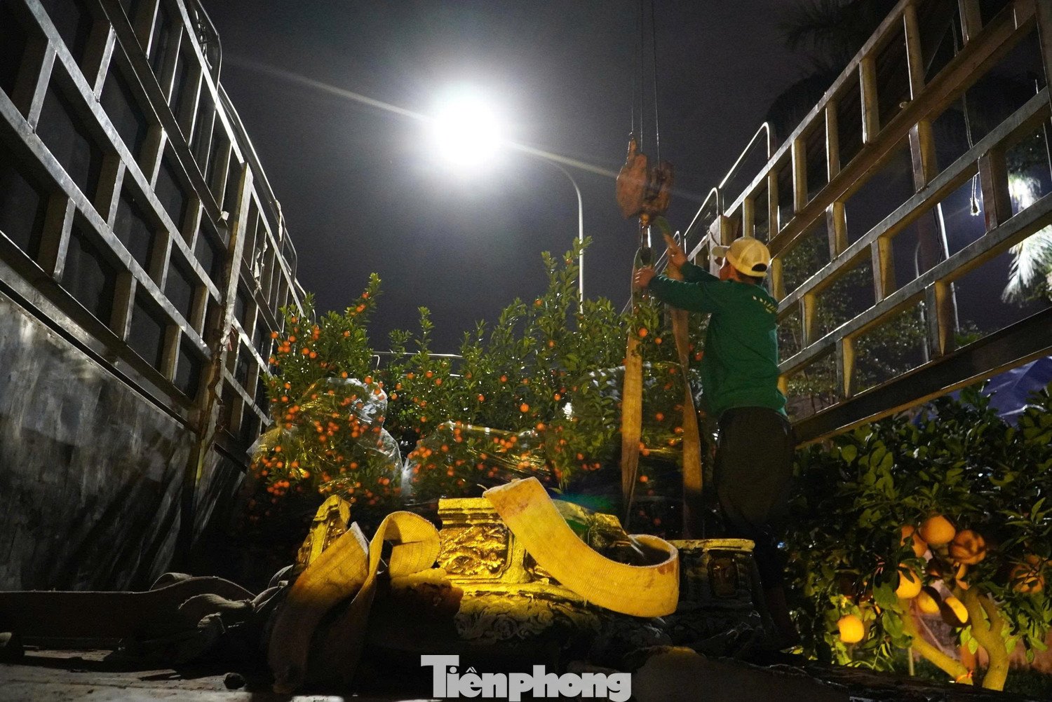 Theo một số tiểu thương, mỗi ngày họ chở hàng trăm gốc đào, cây cảnh về để phục vụ thị trường dịp Tết. Trong đêm phải thuê 5-7 người và máy móc cùng vận chuyển hoa, cây cảnh từ xe xuống đặt tại các nơi bày bán.