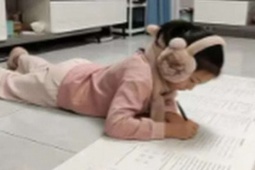 Phụ huynh in bài tập dài cả mét cho con nằm ra để học, khiến mạng xã hội tranh cãi