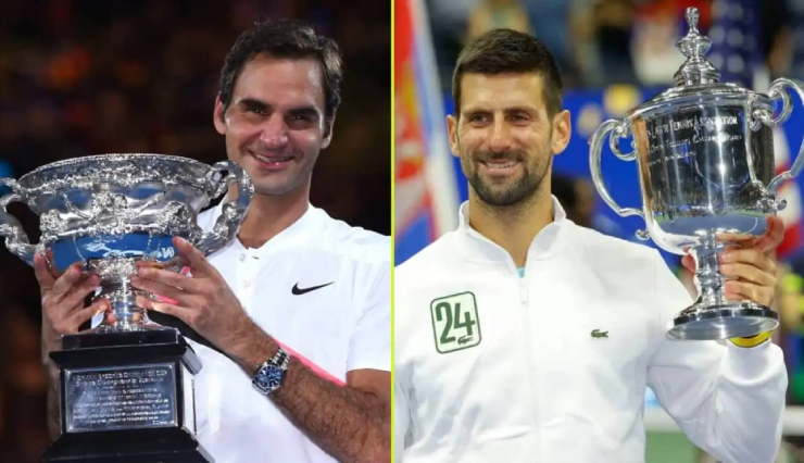 Chức vô địch Grand Slam gần nhất của Federer (bên trái) ở&nbsp;36 tuổi, 5 tháng, 7 ngày, còn Djokovic (bên phải) khi 36 tuổi, 3 tháng, 6 ngày