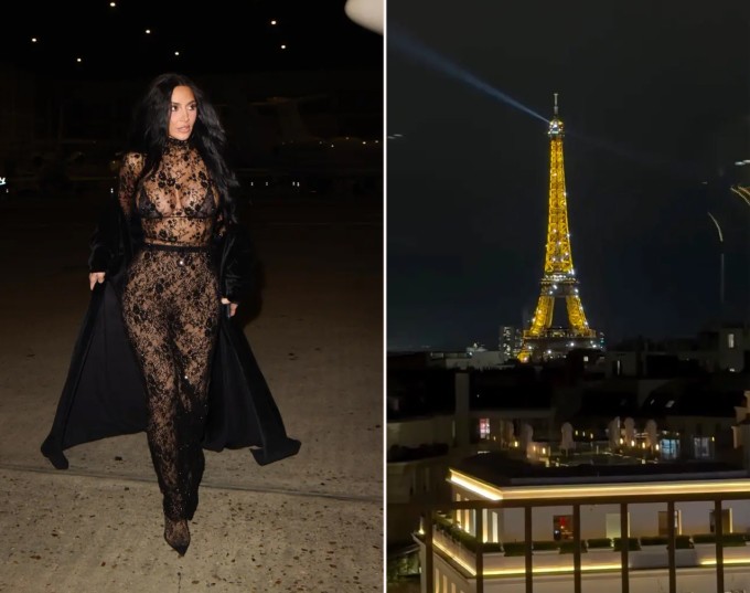 Kim đăng ảnh tháp Eiffel sau bữa tối. Ảnh: Backgrid, Instagram