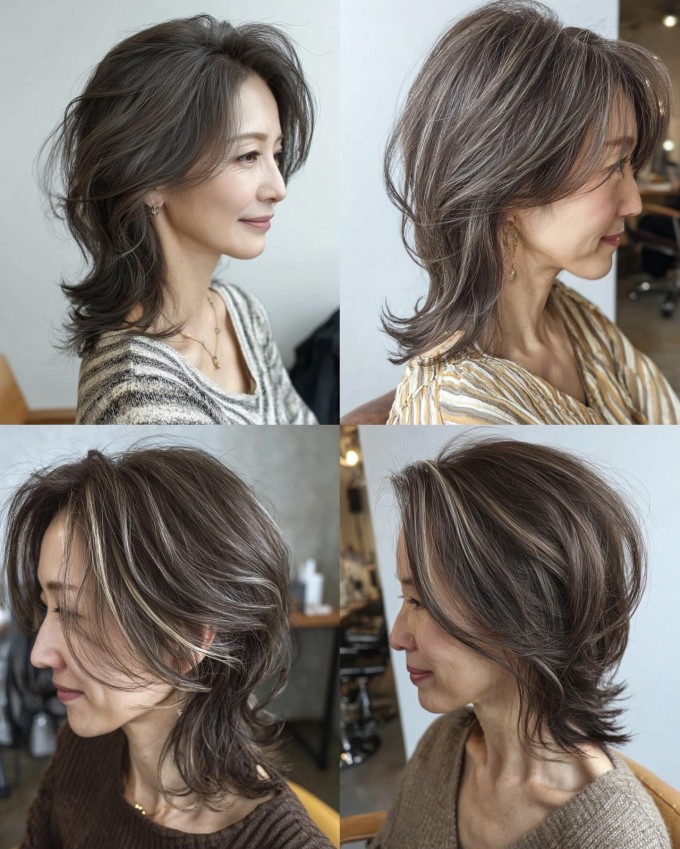 Khi tóc có nhiều sợi highlight sáng xen kẽ, các sợi tóc bạc sẽ hòa vào mảng sáng - tối của mái tóc, nhờ đó bớt bị chú ý hơn so với việc để tóc một màu đồng nhất.